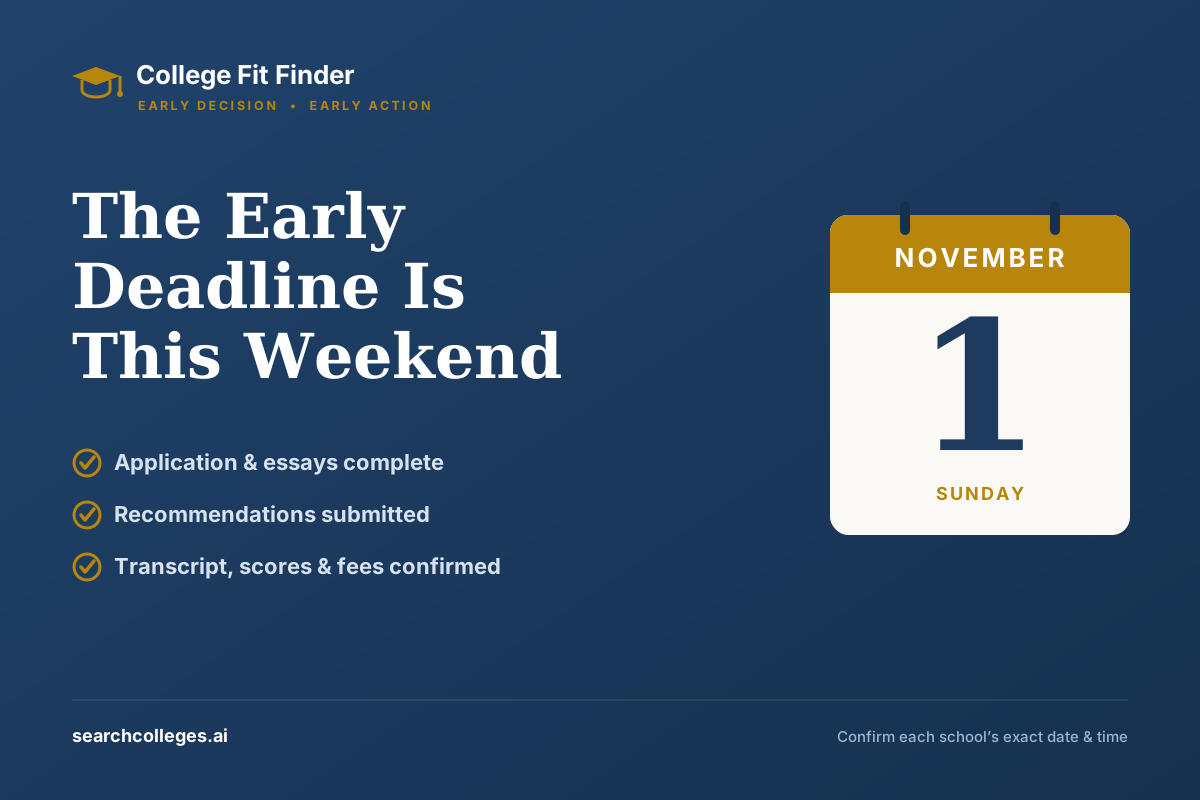 Calendar graphic marking November 1 as the Early Decision and Early Action college application deadline.